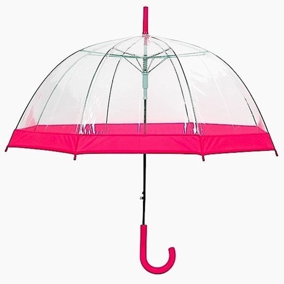 Retro Clear See-Thru-Bubble Dome Wind-Resistant Transparent Umbrella Pink Handle - Picture 1 of 16